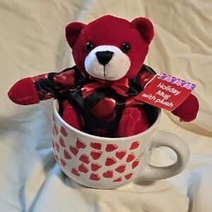 Adorable Red Teddy Bear with Ceramic Heart Mug NWT Bear 5" Mug 4"×5"